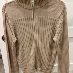 United Colors Of Benetton Beige Ribbed Zip-Up Cardigan